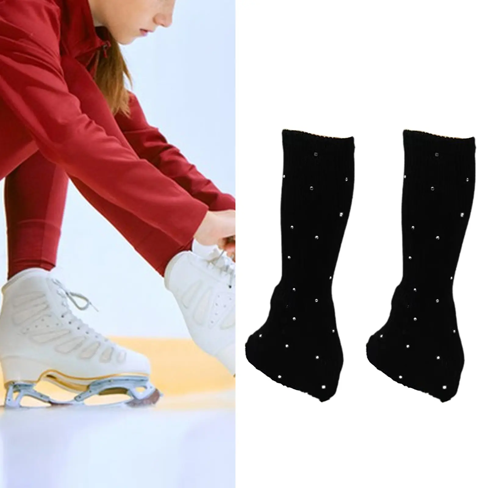Figure Skating Knit Sock Set with Rhinestones, Durable and Comfortable for Ice Sports, Ideal for Practice and Performance, Figure Skating Socks