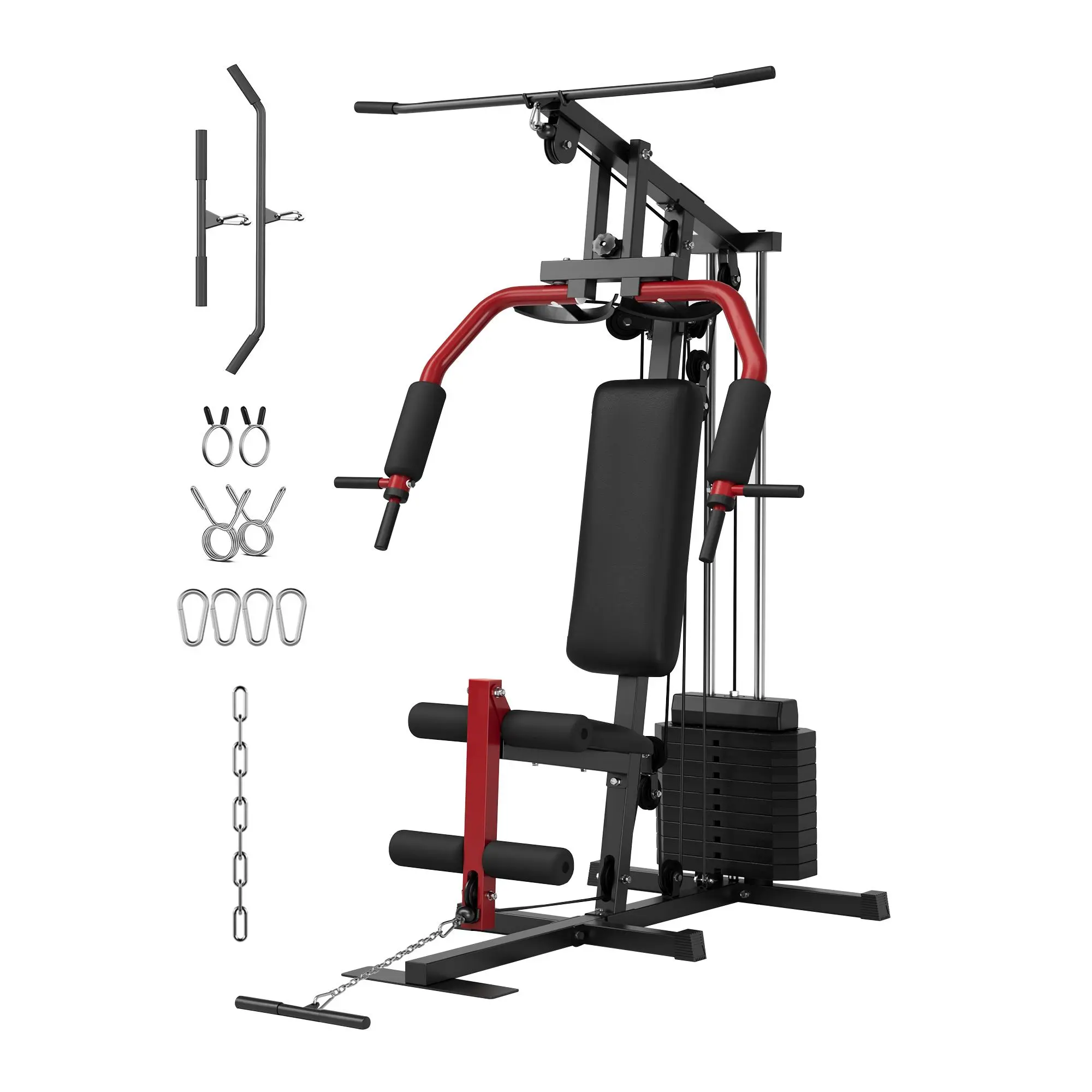 Multifunction Home Gym Machine with 100 lb Weight Stack - Integrated Cable Pulley System for Full-Body Strength Training, Lat Pulldown, Chest Press, Low Row, Pec Deck, Leg Extension