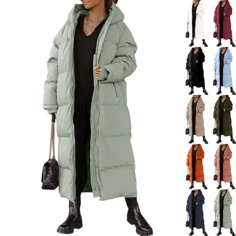Women Long Quilted Coat Hooded Maxi Length Long Sleeve Puffer Jacket Padded Coat Winter Outerwear.............