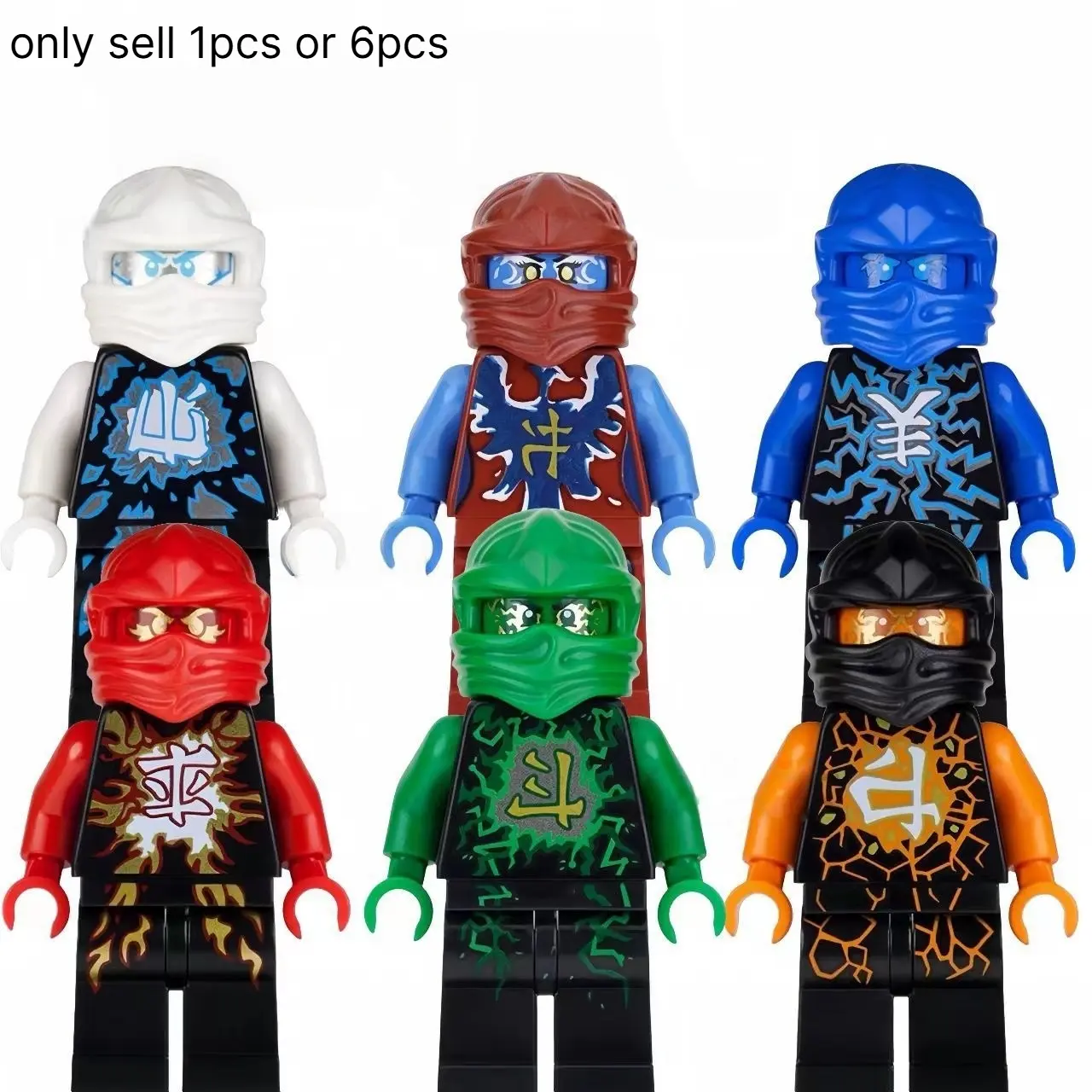 Ninja-style minifigure building blocks, 6 building block minifigures to choose from, double-sided printing technology, compatible with building block assembly models