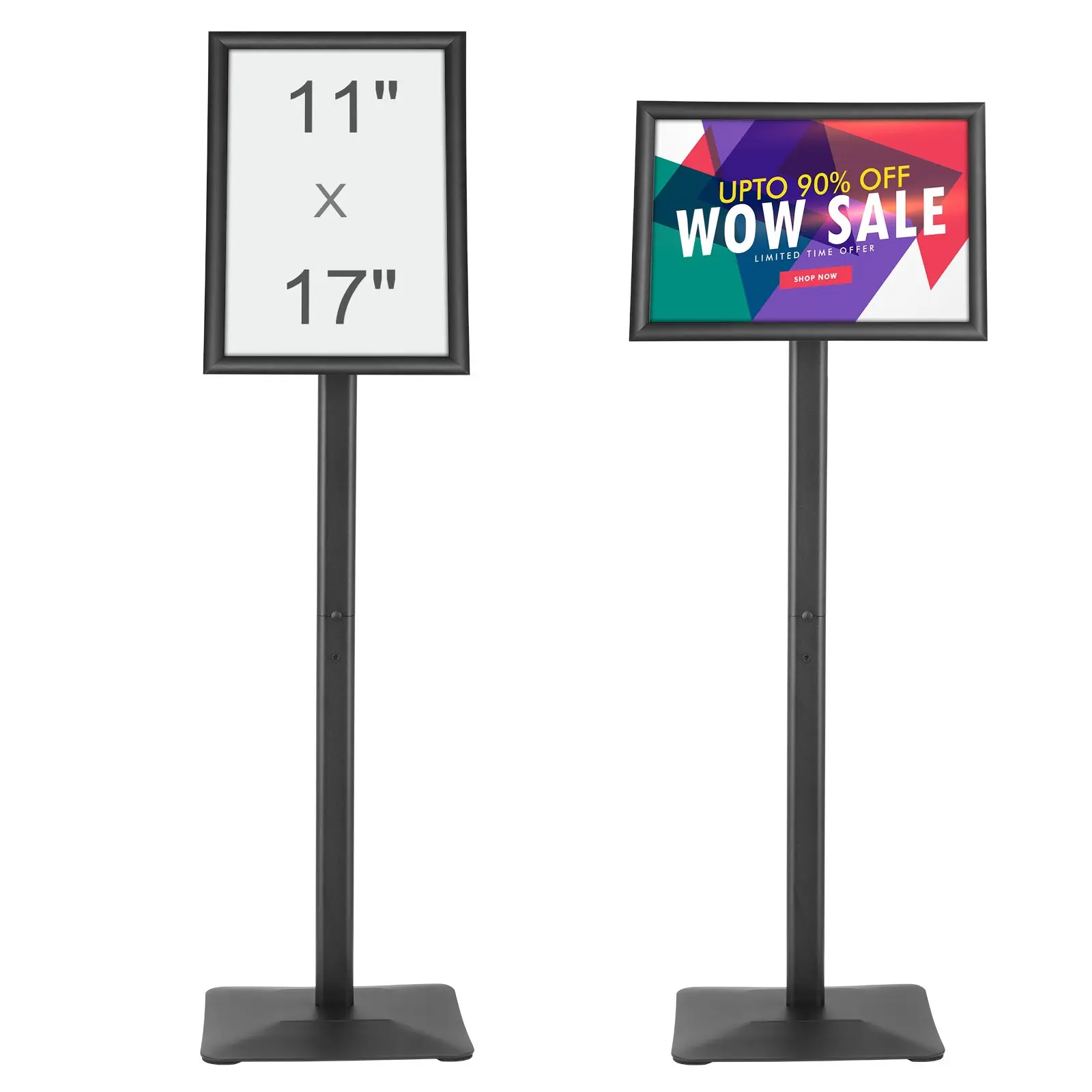 VEVOR 11x17 in Aluminum Pedestal Sign Holder, Horizontal-Vertical Adjustable Heavy-Duty Floor Stand with Durable Waterproof Metal Base for Display, Advertisement