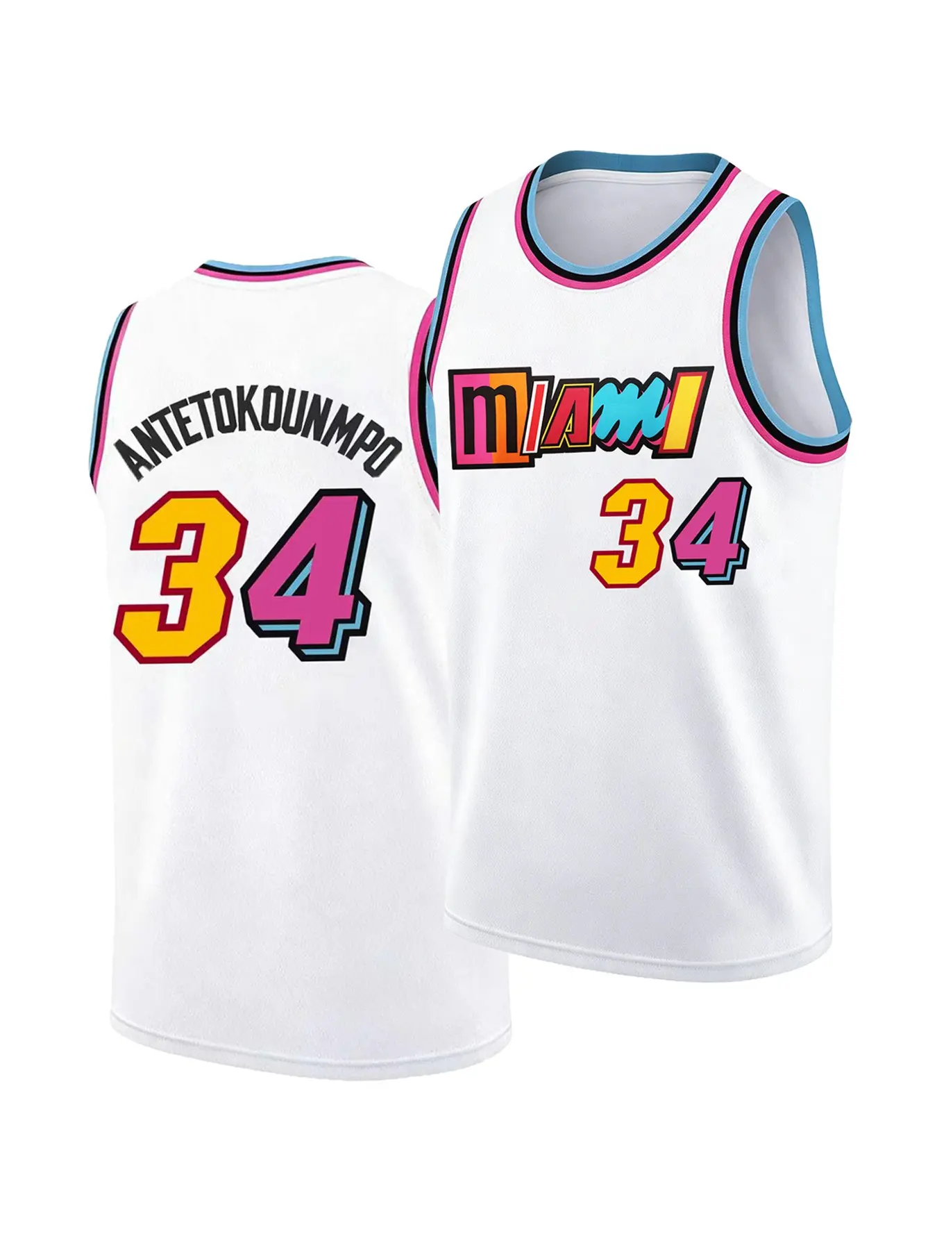 #34 Miami Color Block Basketball Vest Casual Sports Top | Stitched Embroidered Sleeveless Men Women Hip Hop Streetwear