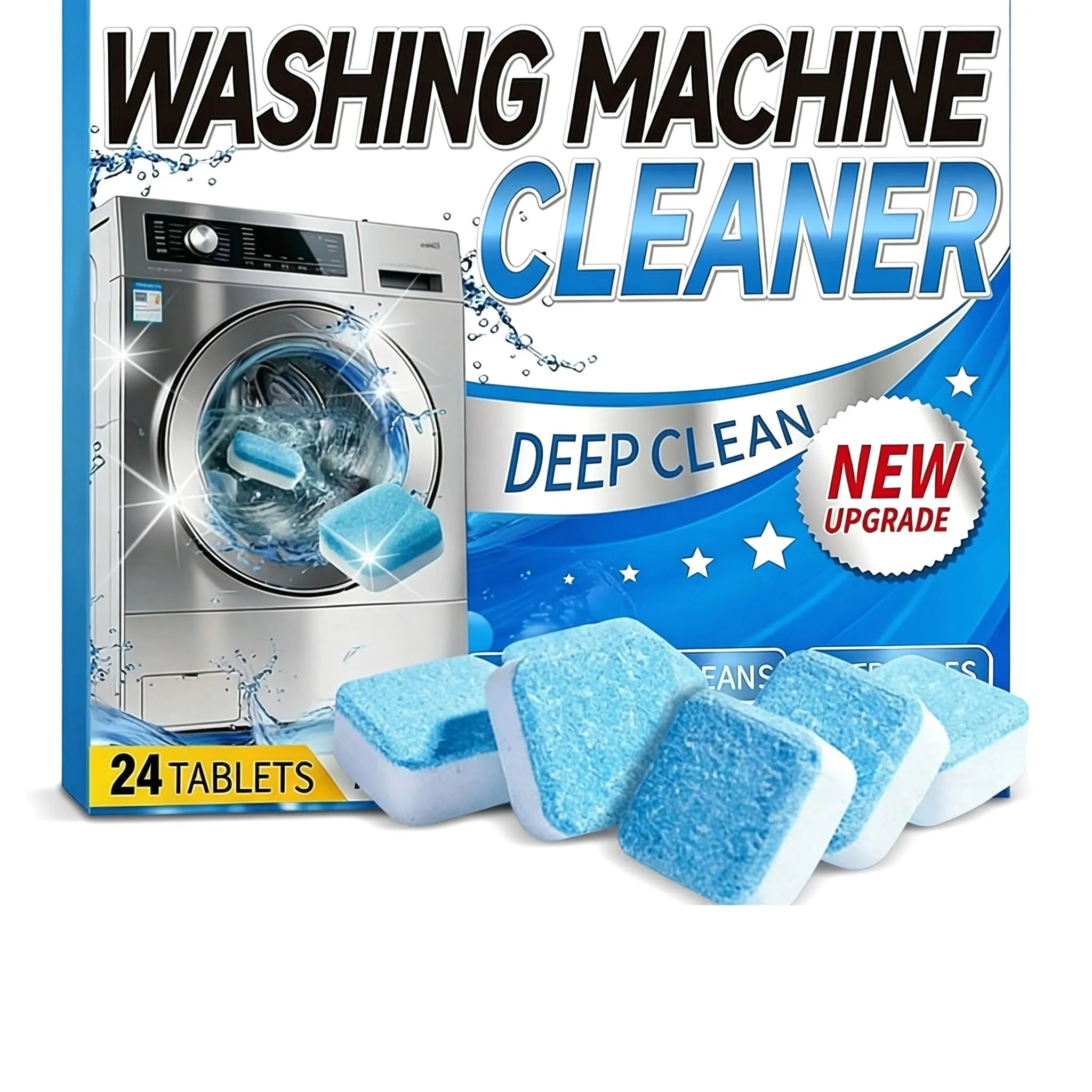 Household Washing Machine Cleaner Tablets (24pcs) - 12-Month Supply Cleaning Products for All Washer Users, Deep Cleaning, Descaling, Residue Free, Dissolves Fully, Universal Fit for HE Standard Washers