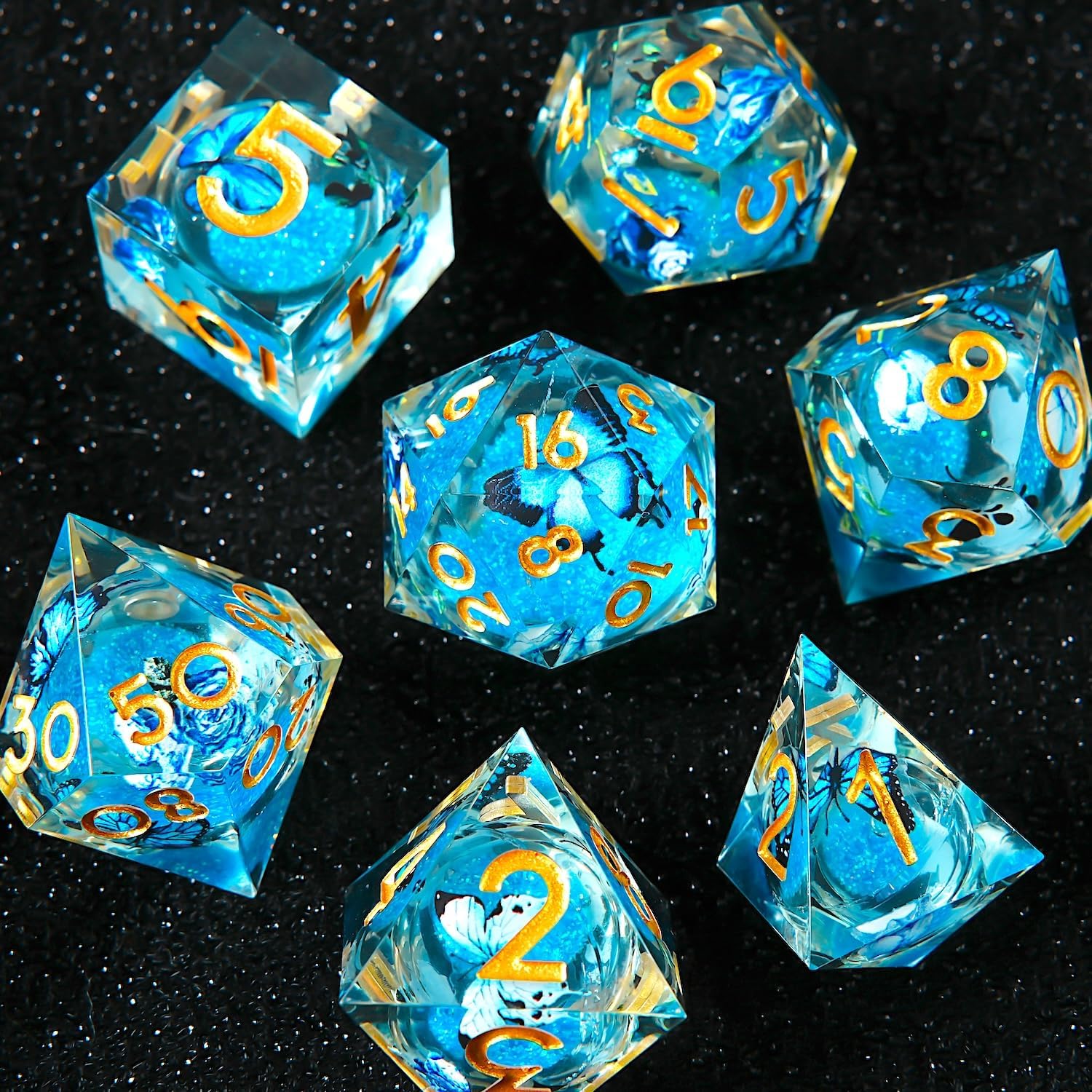 Butterfly Pattern Dice Set, 7 Counts/set Handmade Sharp Edge Dice, D&D Polyhedral Dice for Dungeons and Dragons Role Playing Game Resin Dice