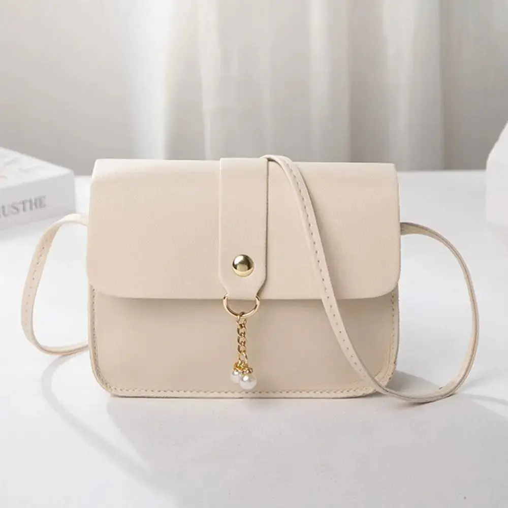 Women's Crossbody Bag, Small Faux Leather Purse with Pearl Pendant, Color Block Flap Shoulder Bag, Lightweight Mini Handbag with Adjustable Strap for Everyday Carry, Shopping, Travel, Work & Casual Outings