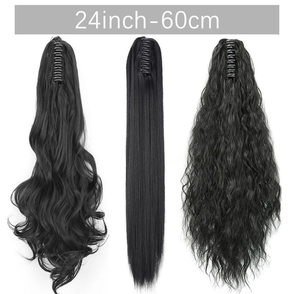 Fashionable Claw Clip Long Straight Ponytail  Fluffy Heat-Resistant Synthetic Hair Extension