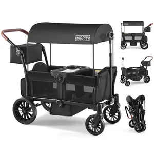 HARPPA | All-Terrain Wagon Stroller for 2 with Canopy, Foldable 2-Seat,Strollers for Babies, Foldable 2-Seat, Wagon for Outdoor & Beach, Adjustable Push & Pull Handle, Footwell & Large Storage, Park & Camping Adventures, Travel System