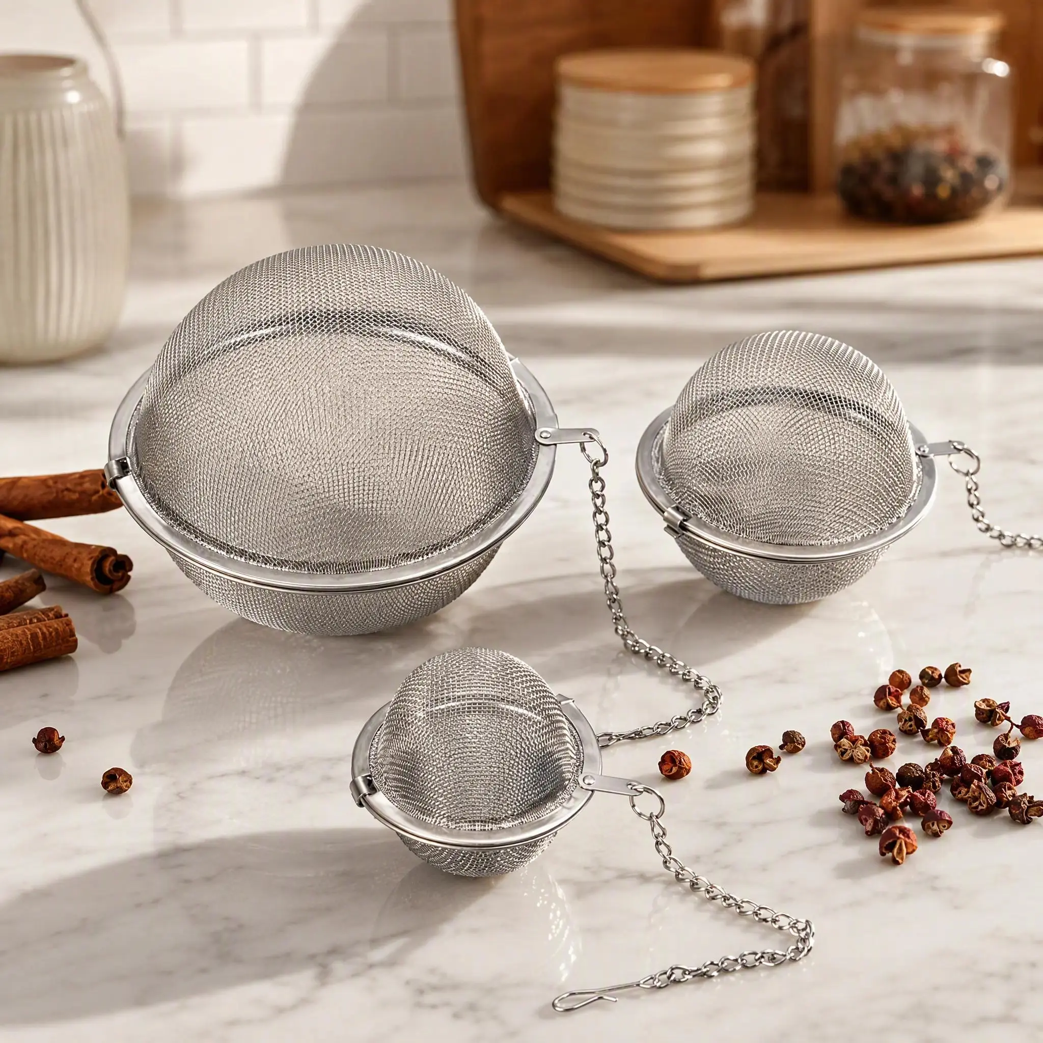 Stainless Steel Spice Infuser Ball with Chain, Fine Mesh Herb & Tea Strainer for Soup, Broth, Stew, Seasoning & Cooking
