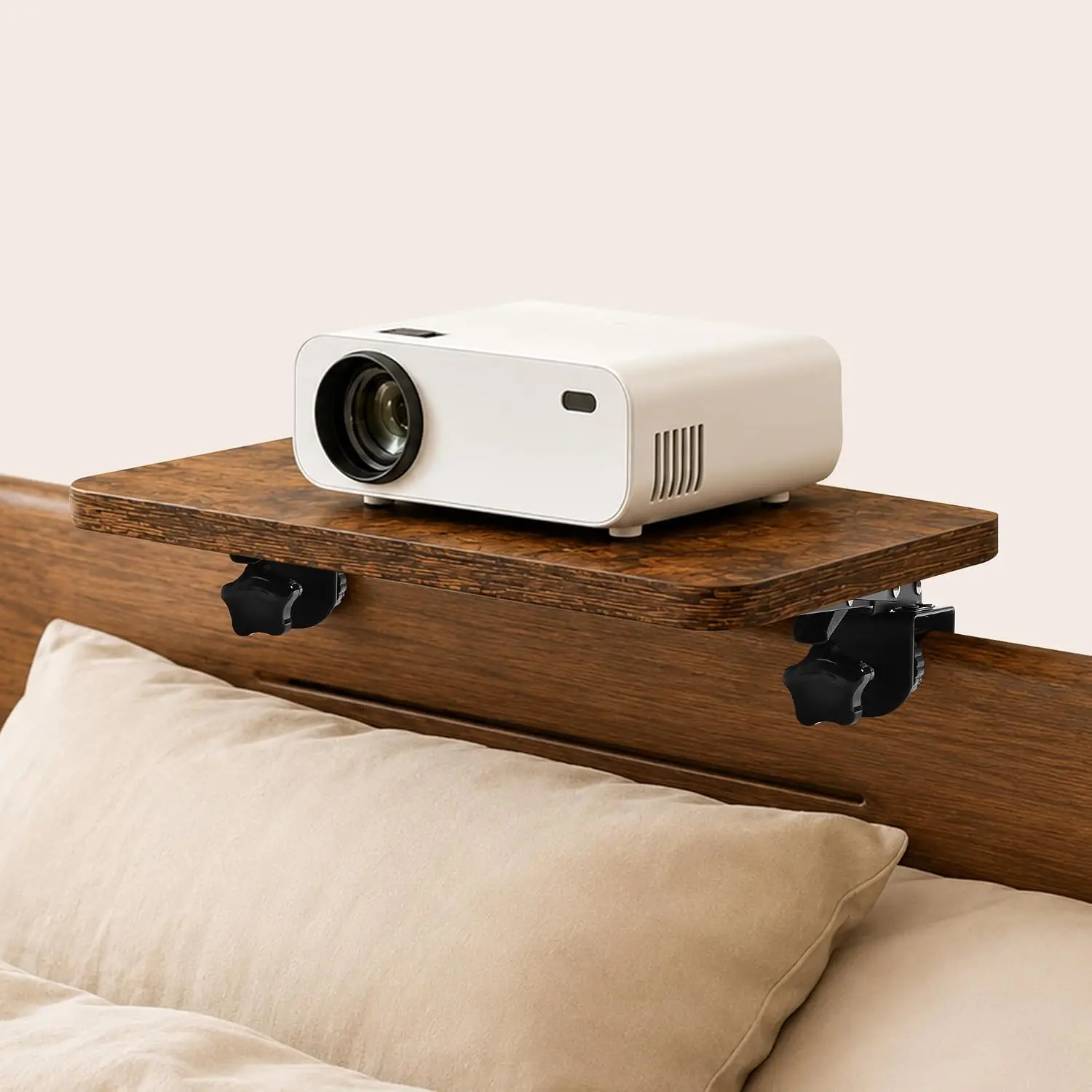 Bedroom Movie Projector Stand for Bed, Wall Shelf for Projector, No Drill  Clamp Tray with Adjustable Headboard Sofa Mount,  Rounded Platform, Dorm Apartment Rental Living Room Bedside Setup