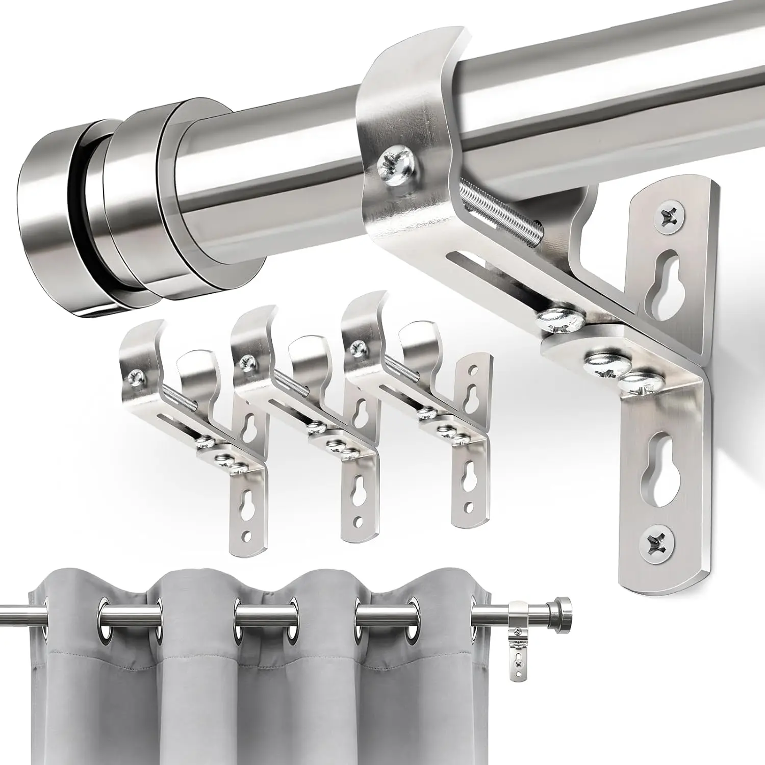 Curtain Rod Bracket, Adjustable Curtain Rods Holders Heavy Duty Ceiling Wall Mount Curtain Rod Hooks Hangers for 5/8” to 1 1/2” Drapery Rod, 4 Pack