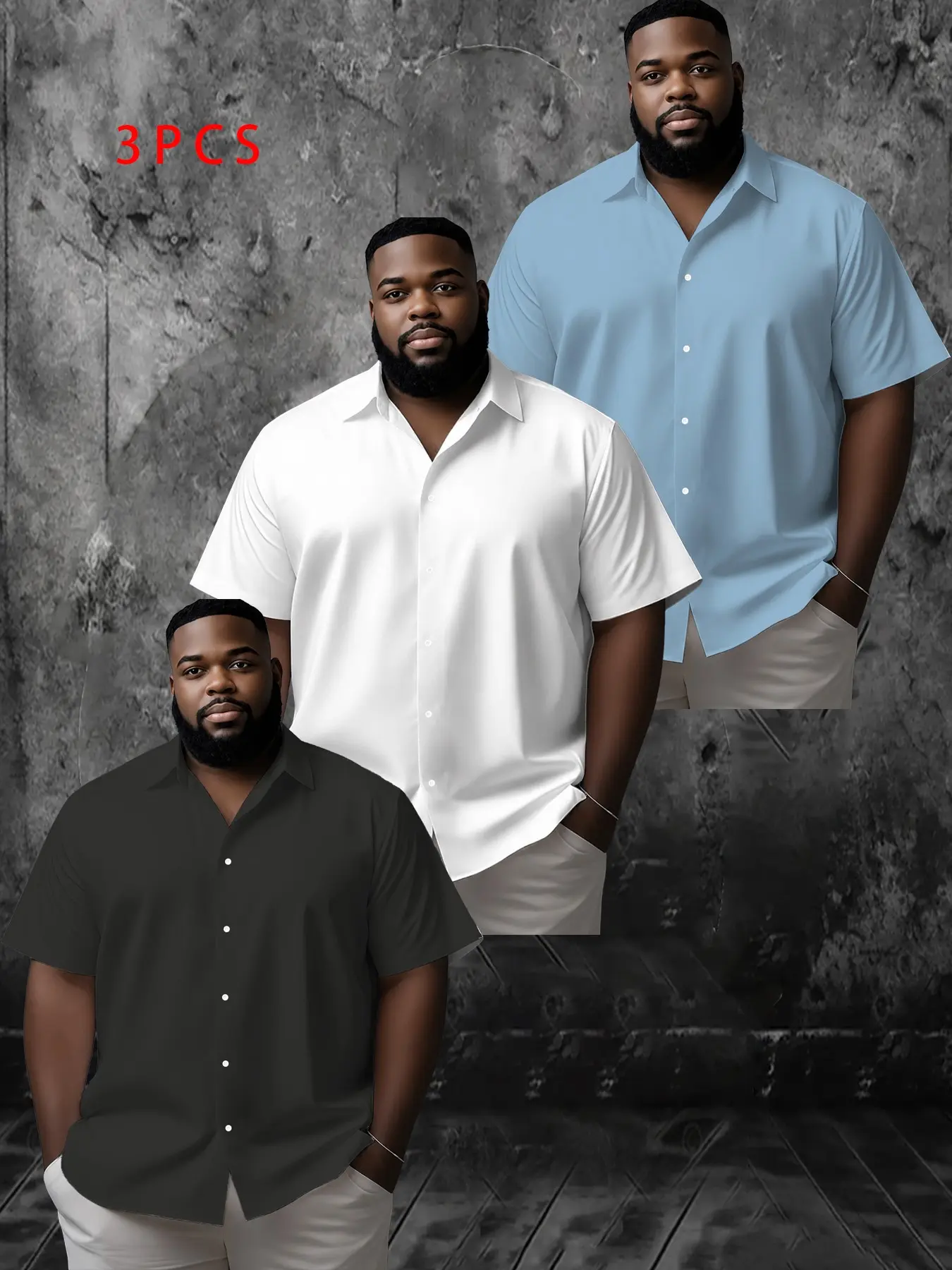 3-Pack Plus Size Shirts, Casual Classic Tropical Hawaiian All Over Print Short Sleeve Tops, Lightweight Polyester, Ideal for Summer, Men's Loose-Fit Clothing