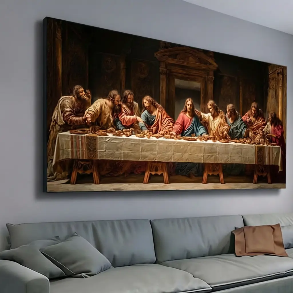 Large-Sized Flat-Print "The Last Supper" Artistic Photo Wall Art, Religious Symbol Print Wall Arts, Modern Realistic Home Decor for Living Room, Christmas Gift Option wall decor whimsy decor wall art posters