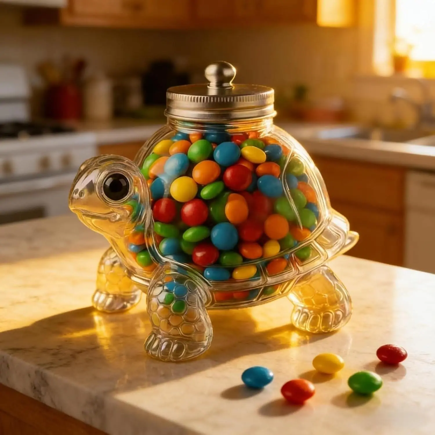 Turtle Candy Jar with Airtight Lid, Reusable Glass Cookie Container with Cute Animal Shape, Decorative Pet Treat Storage for Pet Lovers and Kitchen Decor, Kitchen Containers