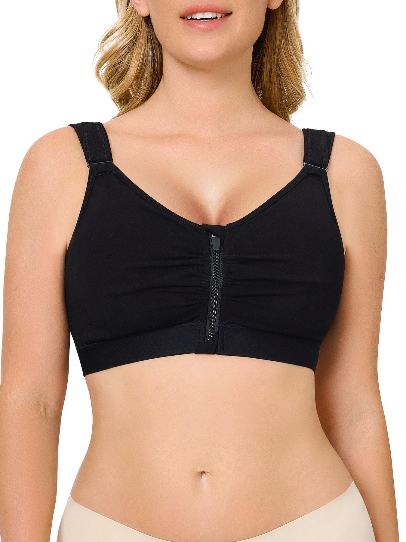 Women's Full Coverage Wireless Bra, High Elasticity Cup, Adjustable Wide Straps, Front Zipper Design, Casual Daily Wear