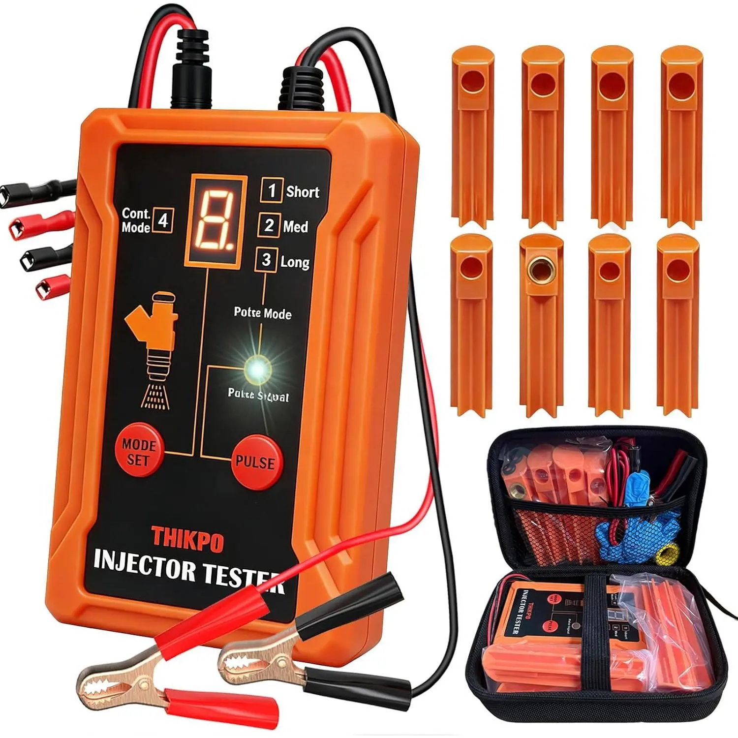 GJANSH Universal Fuel Injector Tester and Cleaner Tool Kit, DIY Cleaning Tool Kit, 8 Pulse Modes, 4 Wire Dual Channel for 2 Fuel Injectors, 8 Size Cleaning Adapters, 12V/5V Output Power
