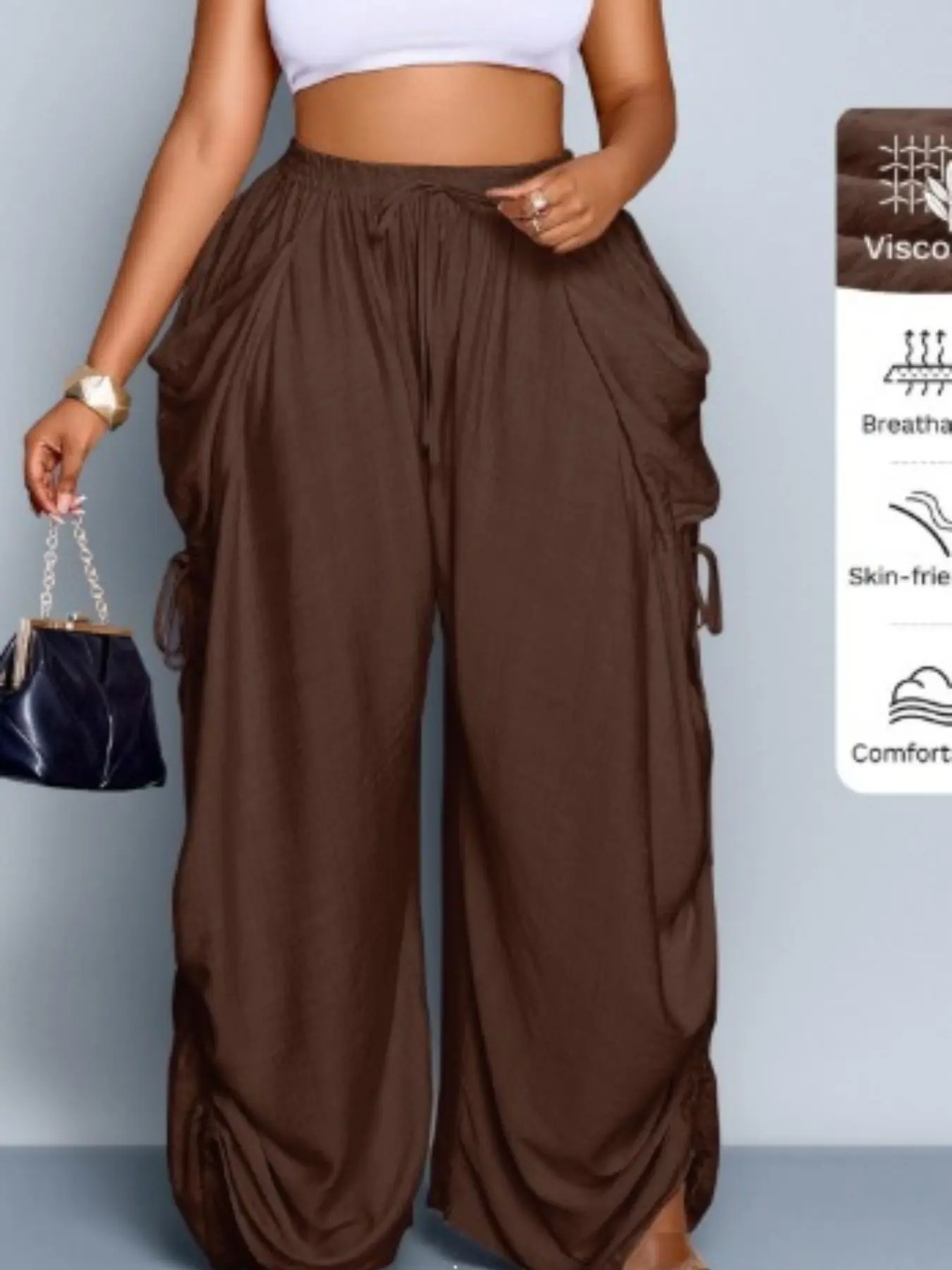 High-Waisted Drawstring Linen Palazzo Pants for Women, Loose-Fit Spring & Fall Fashion, Comfortable Casual Home Wear