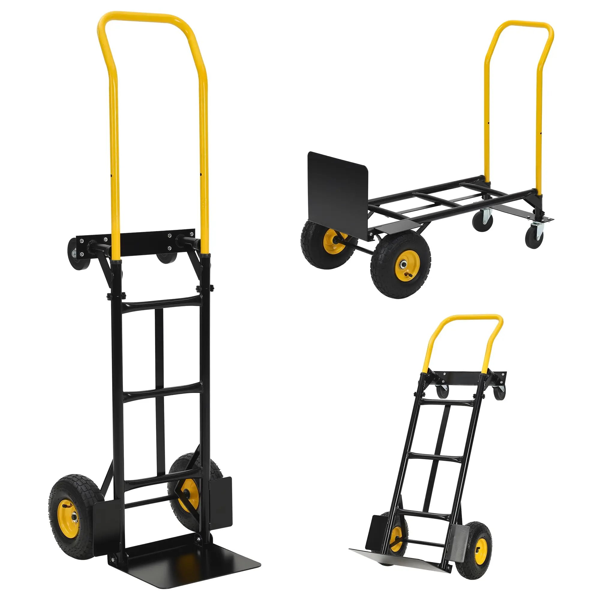 Garvee 2-in-1 Convertible Hand Truck Dolly – 400 or 800LB Heavy Duty Platform Cart – 4 Non-Flat Wheels – Telescoping Handle – Industrial Material Handling