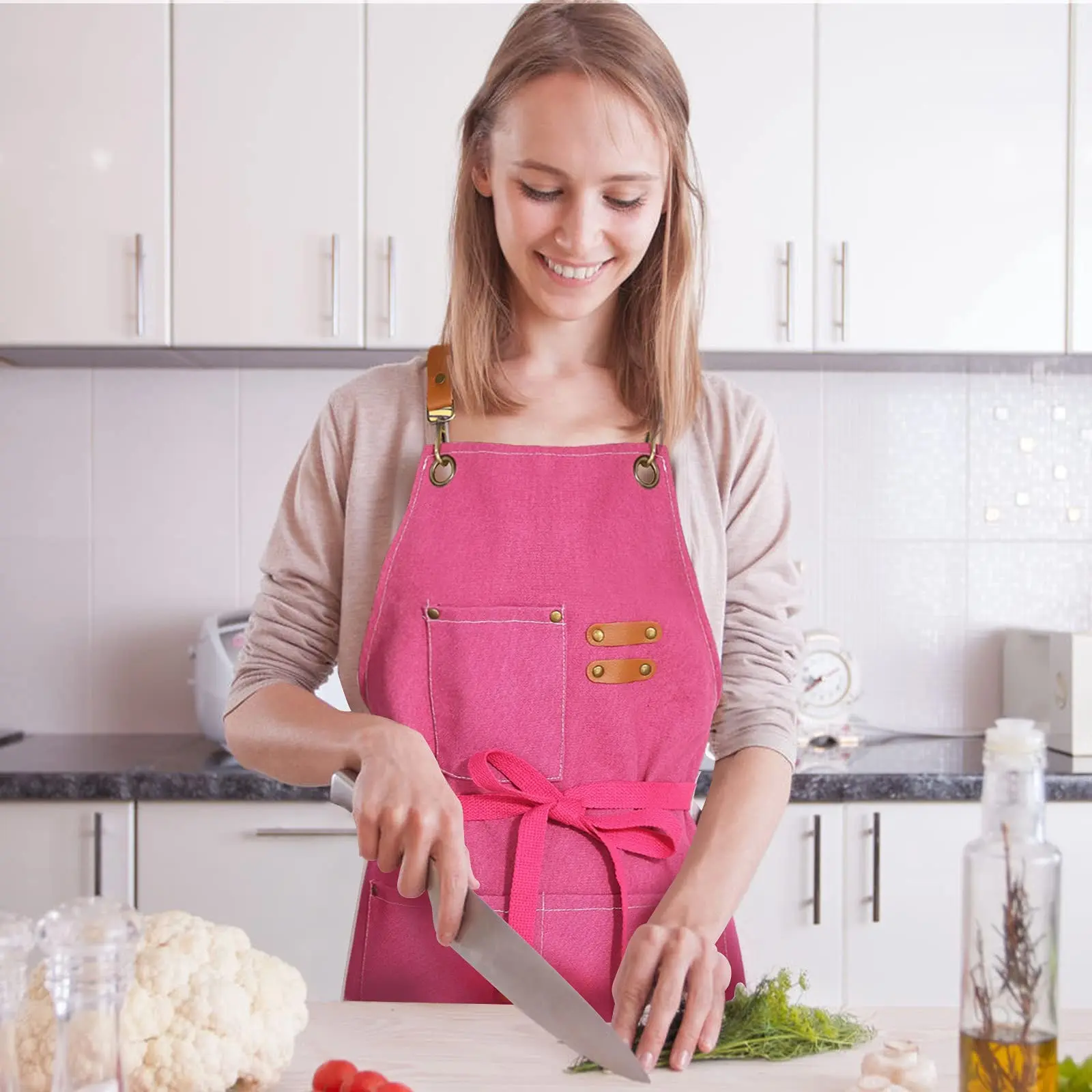 Canvas Reusable Durable Sleeveless Adjustable Bib Chef Apron, Aprons with Pockets, Waterproof Pockets for Cooking, 1pc Kitchen Essential
