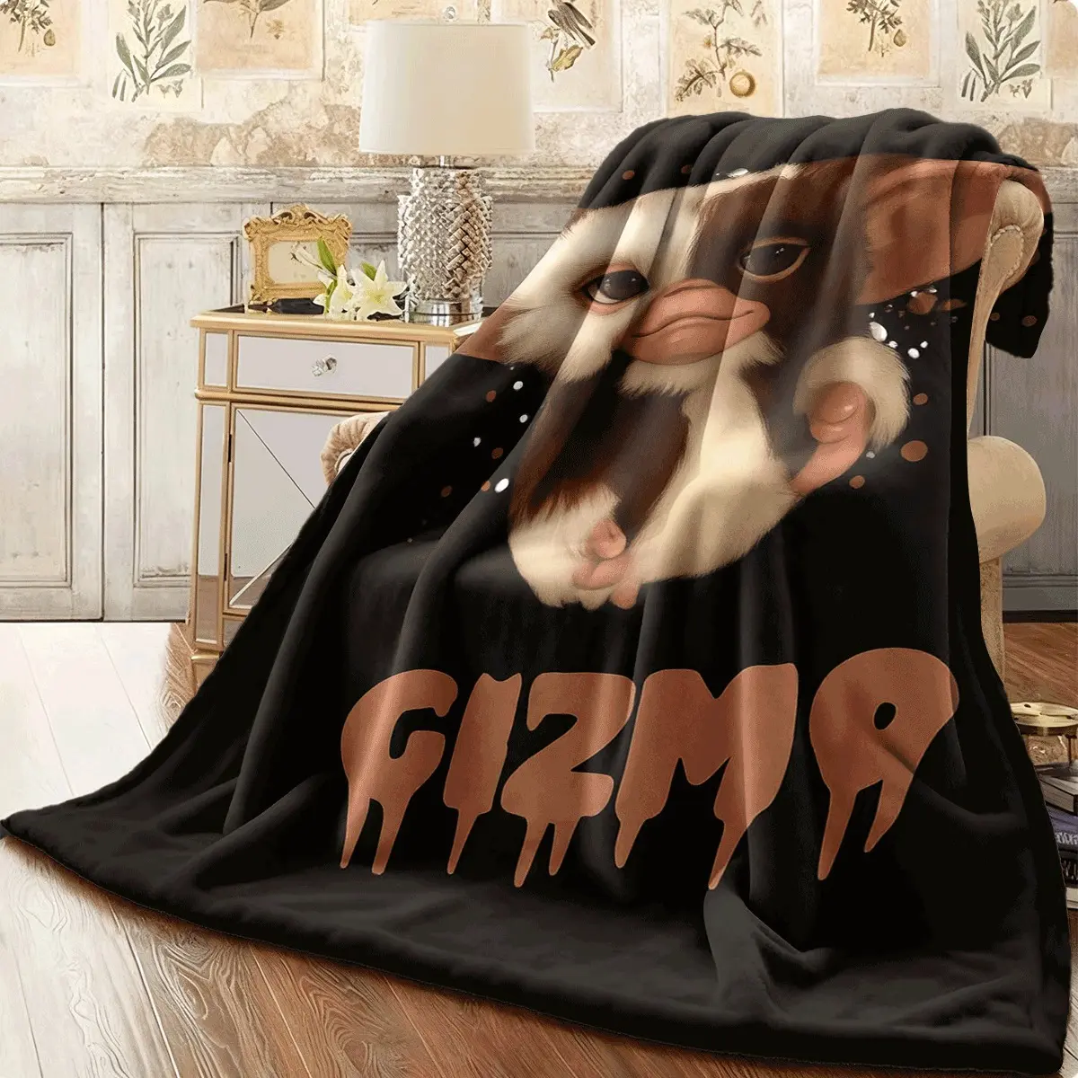 Gremlins Cute Gizmo Portrait Flannel Throw Blanket Retro 80s Horror Comedy Movie Warm Blanket Gift Gremlins Fans All Ages