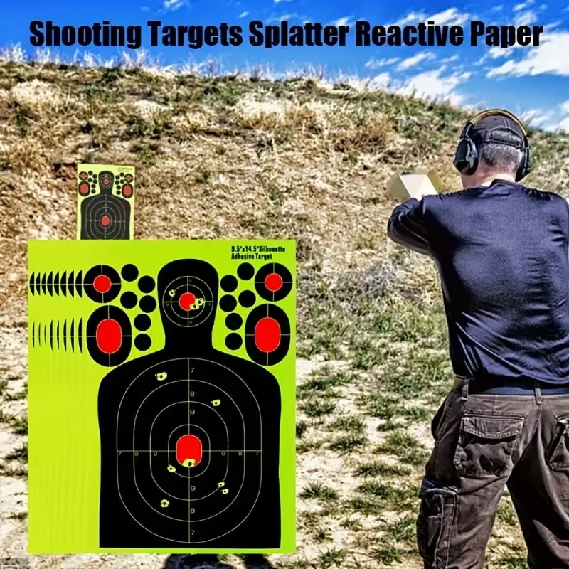 10/20/30 Pack 14.5 Inch Human Body Shape Shooting Targets, Reactive Splatter Glowing Fluorescent Paper Targets, Archery Practice Aids