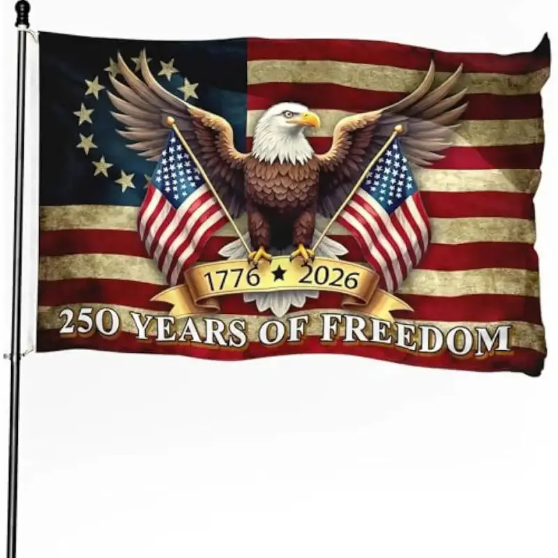 4th of July flag use with Glitter Stick, 250th Anniversary American Flag 3x5 ft, 1776-2026 USA 250 Years of Freedom Flag for Indoor Outdoor