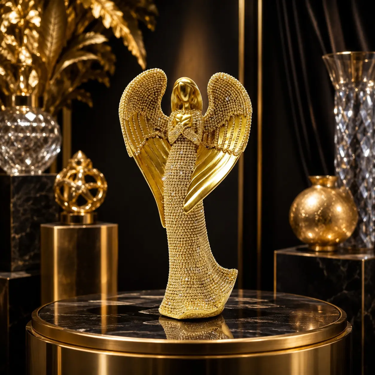 Luxury Angel Resin Ornament, Decorative Home Ornament, European Style Diamond Embedded Guardian Angel Desk Sculpture, Desktop Ornaments, Living Room Entryway Bookshelf Decor, Best Friend Christmas Moving Gift