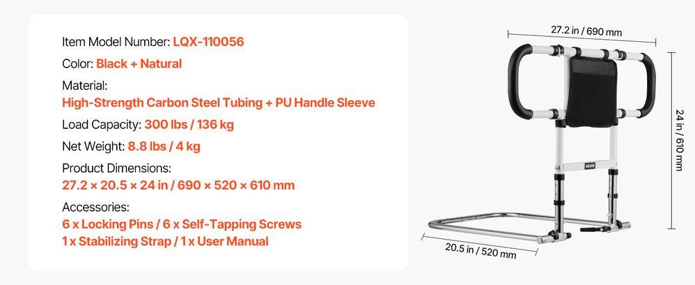 Bed Rail for Elderly, Foldable & Extendable Bedside Assist Rail with Side Handles & PU Handrail, Adjustable Height Carbon Steel Pipe Bedside Cane, Senior Bed Bar Fits King, Queen, Full, Twin