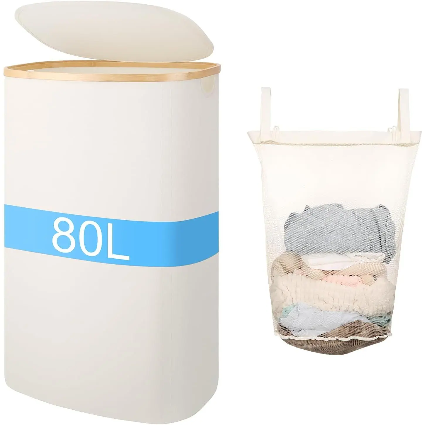 Slim Laundry Basket with Lid, 80L Narrow Laundry Hamper with Removable Bag, Clothes Hampers for Laundry with  Handles for Bathroom, Bedroom, Dorm & Laundry Room