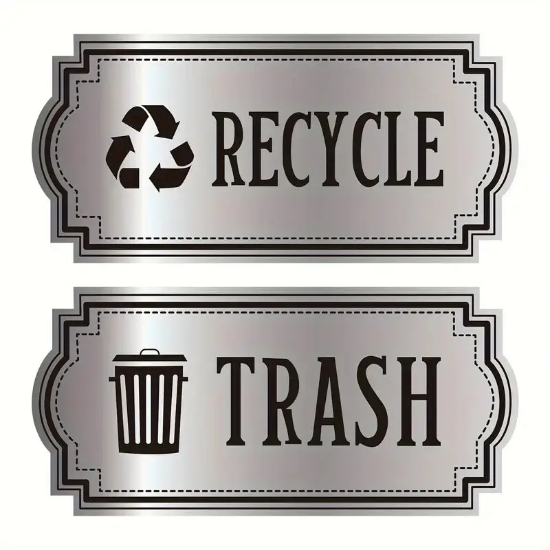 Tt039-2 Silver Color Recyclable Stickers, Waterproof Durable Vinyl Labels for Trash Cans, Includes Sticker, Easy to Use, Ideal for Waste Containers