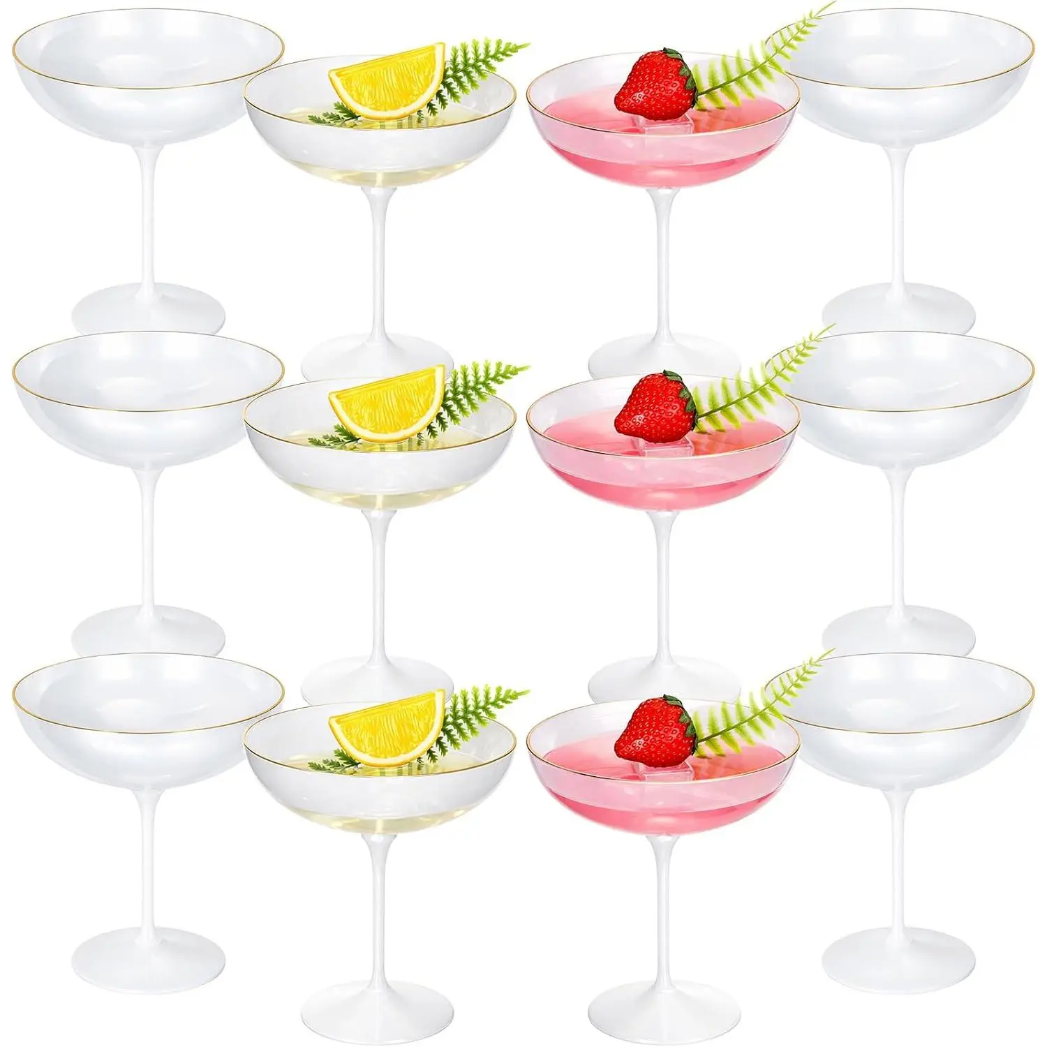 12 count Plastic Coupe Glasses 9 oz Disposable Martini Glasses for , Champagne, Desserts and Espresso, Drinkware Set for Weddings, Birthday Parties,  Bars ( White)