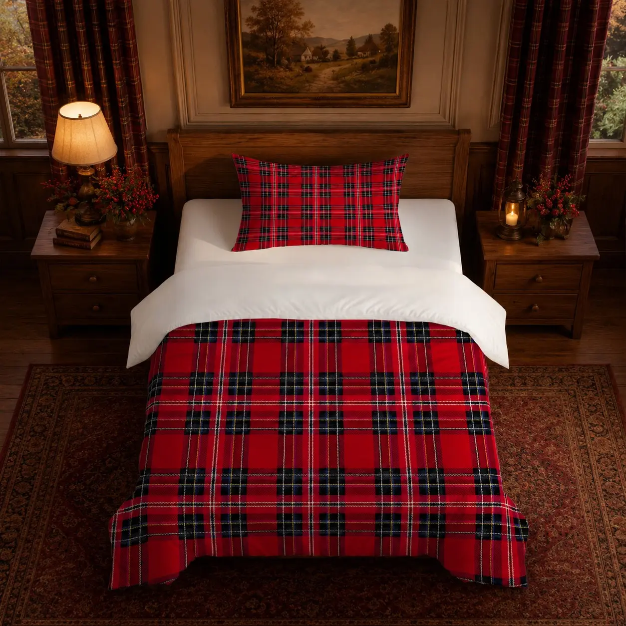 2/3 Pcs Classic Red Scottish Tartan Duvet Cover Set (1 Cover + 1/2 Pillowcases, No Inserts) Vintage Plaid Soft Digital Print Bedding, For Bedroom Dorm Holiday Decor, Great Gift Option