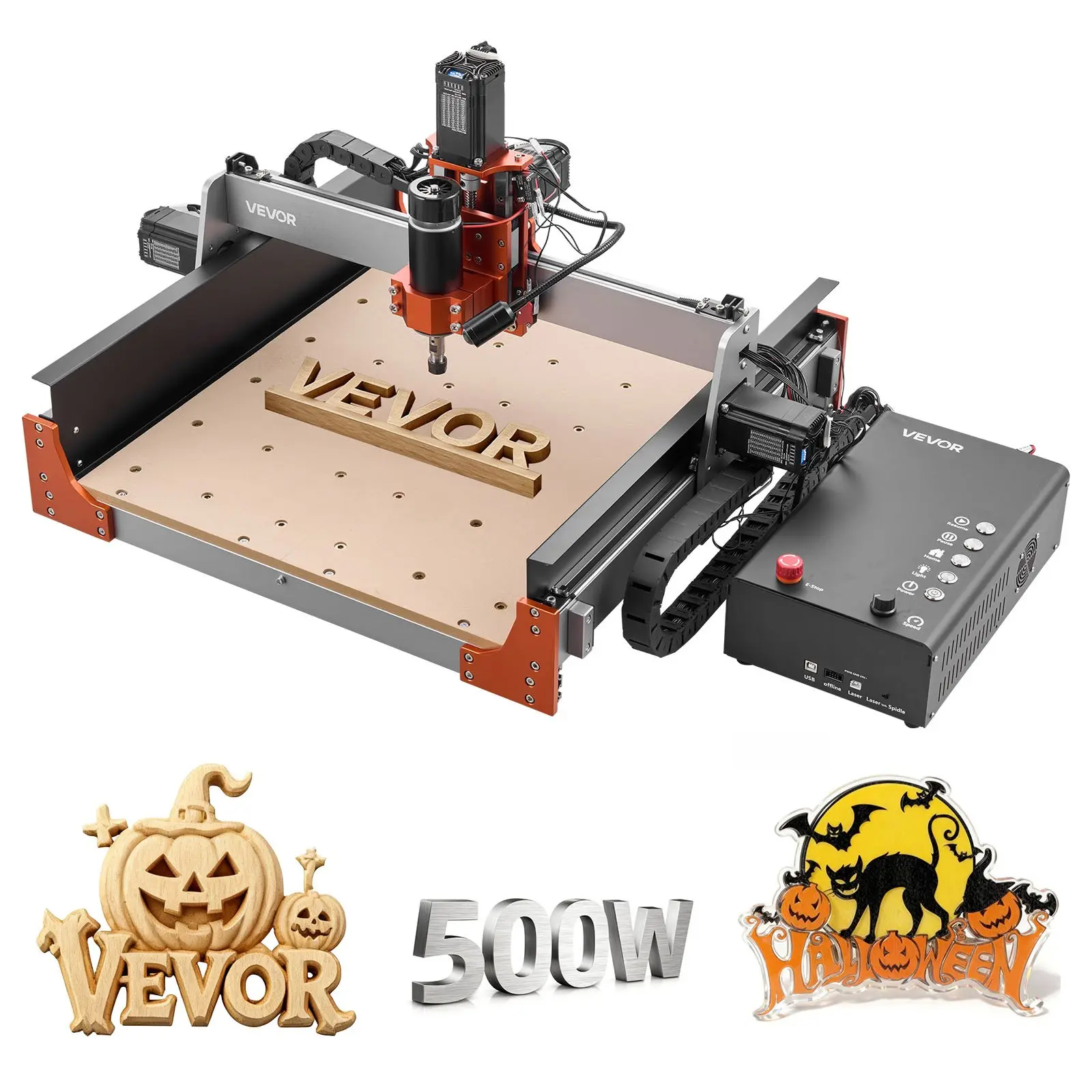 VEVOR 3-Axis CNC Router Machine, 500W Spindle, Dual Linear Rails-Ball Screw, 15.75x15.75x3.74 in Working Area, Trim Router for Carving Wood, Acrylic Cutting (Furniture Making Indoor Use), Triple Axis