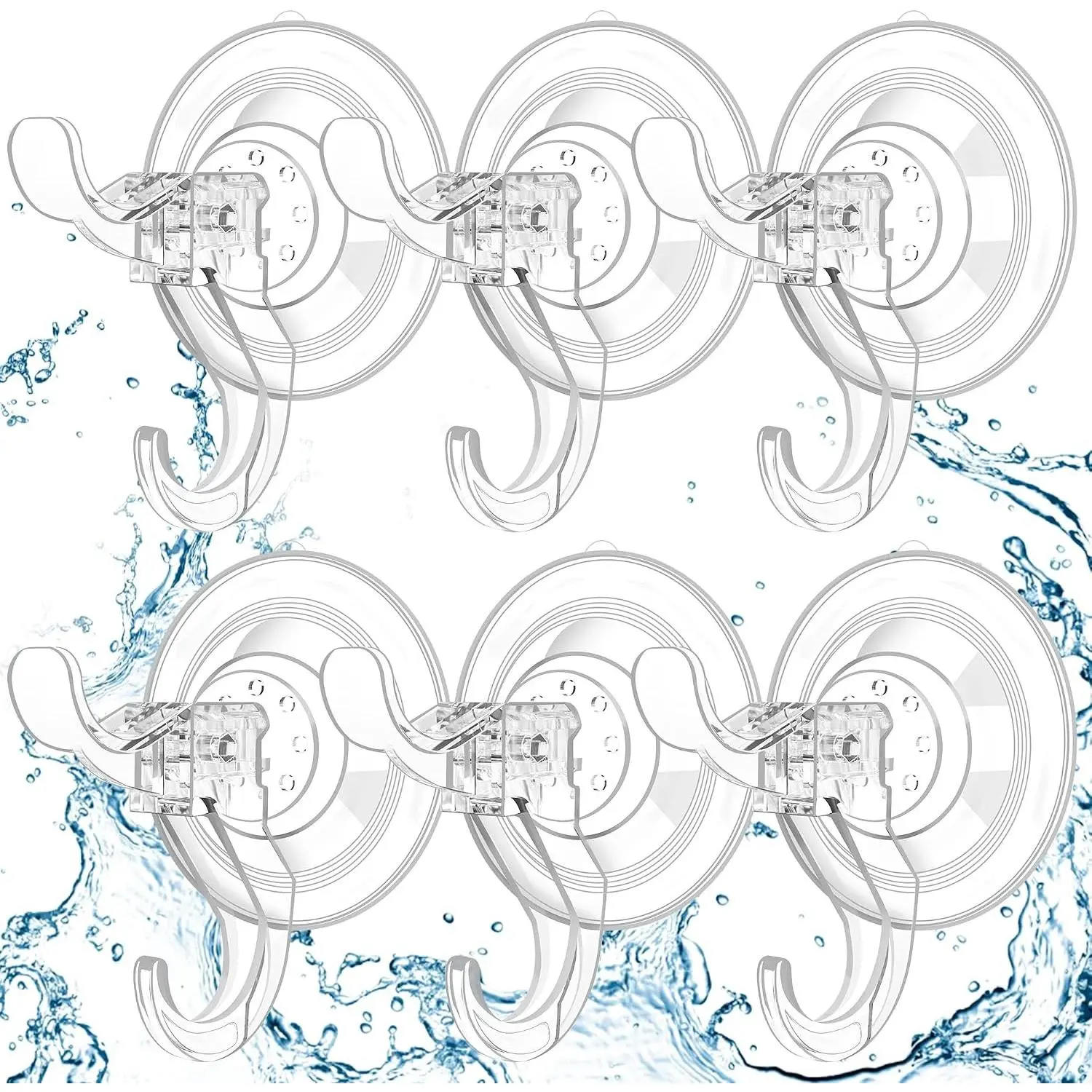 Suction Cup Hooks, 6 Pack Clear Window Suction Cups with Hooks, Reusable Wreath Hangers for Front Door, Glass, Bathroom, Kitchen, Home Decor, Hold up to 11 lbs
