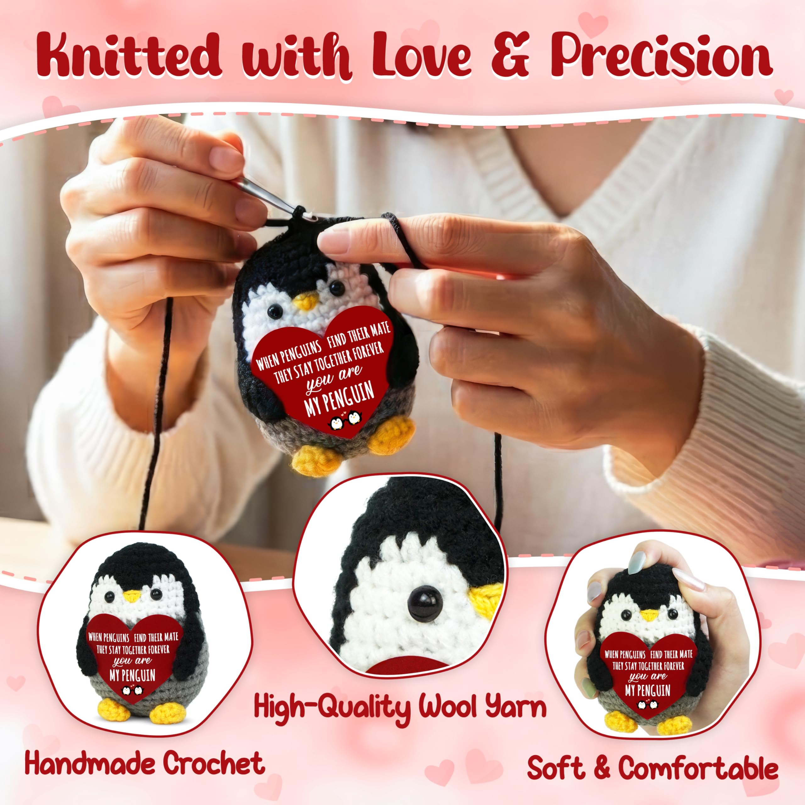 Cute Hand-Knitted Mini Penguin Plush, Emotional Support Stuffed Animal, Soft Stress Relief Toy, Perfect Christmas Presents & Holiday Gifts, Birthday Gifts for Women Men, Teacher Appreciation Gifts, Portable Desk Decor, Bag Charm Keychain, Healing Companio