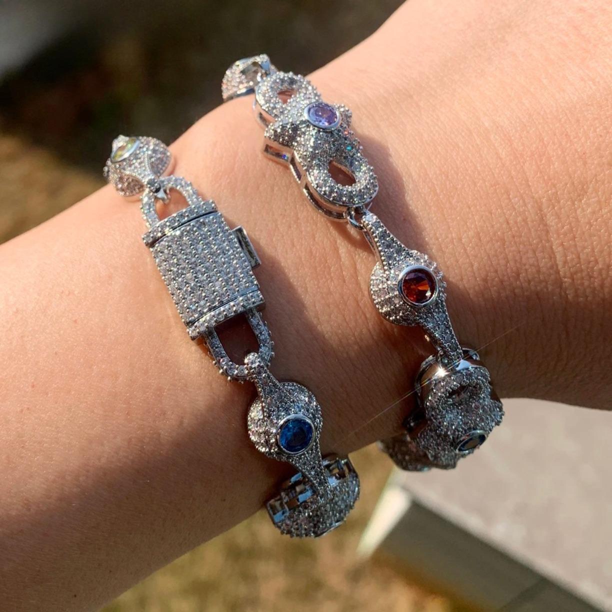 Iced Out Star Eye Moissanite Bracelet Necklace Prong Setting Moissanite Infinity Cuban Link Chain Women Men Hip Hop Fashion Jewelry