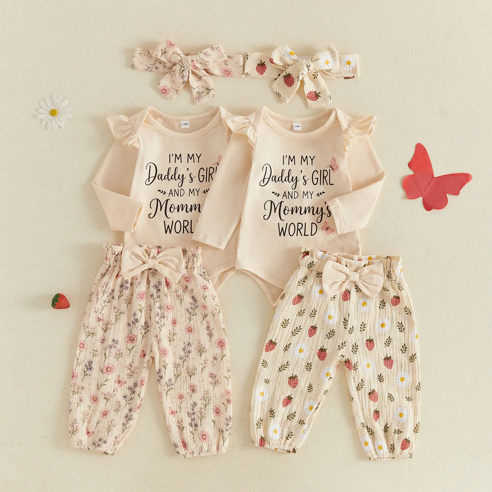 Infant Baby Girl Outfits Long Sleeve Romper + Floral Print Pants + Headband Set Fall Winter 0-18 Months