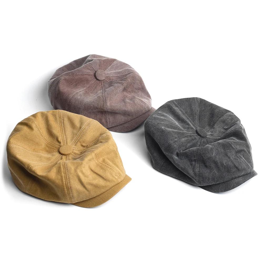 Unisex Four Seasons Cotton Newsboy Caps Men Women Octagonal Hat For Male Detective Hats Retro Flat Caps
