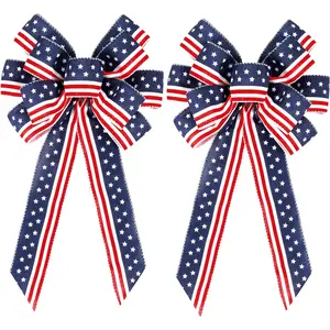 2 Pack 4th of July Decor Bow for Wreath,Red White Blue Stripe Stars Tree Topper Bows for Patriotic,Independence Day,Memorial Day,Veteran's Day,Front Door Indoor Outdoor Decorationsfidget toys