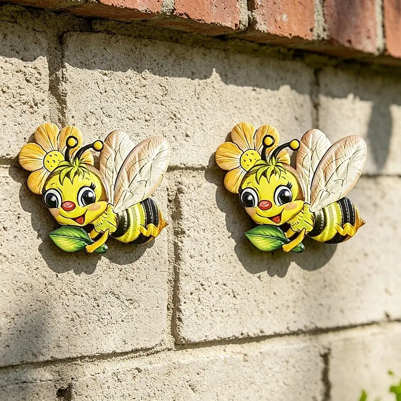 Metal Bee Hanging Decorations, Natural Design, Multicolor Metal Bees, Outdoor Wall Art, Garden, Yard, Fence, Balcony, Patio, Garage Door, Outdoor Garden Accessory, Garden Accessories