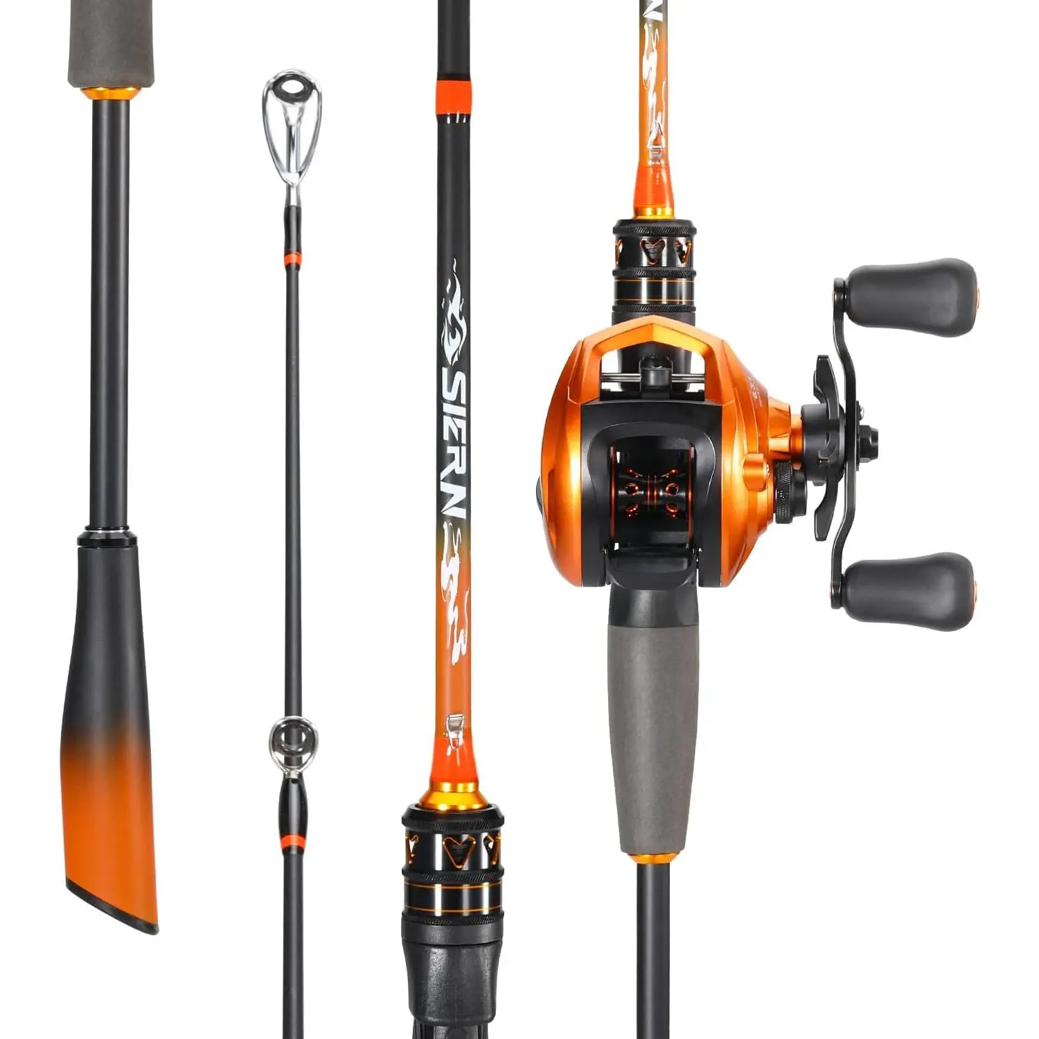 Baitcaster Combo – IM6 Graphite 2- Rod, M/MH Power, Stainless Steel Guides, 6.3:1 Gear Ratio, 18LB Drag for Bass, Walleye, Catfish Travel Combo
