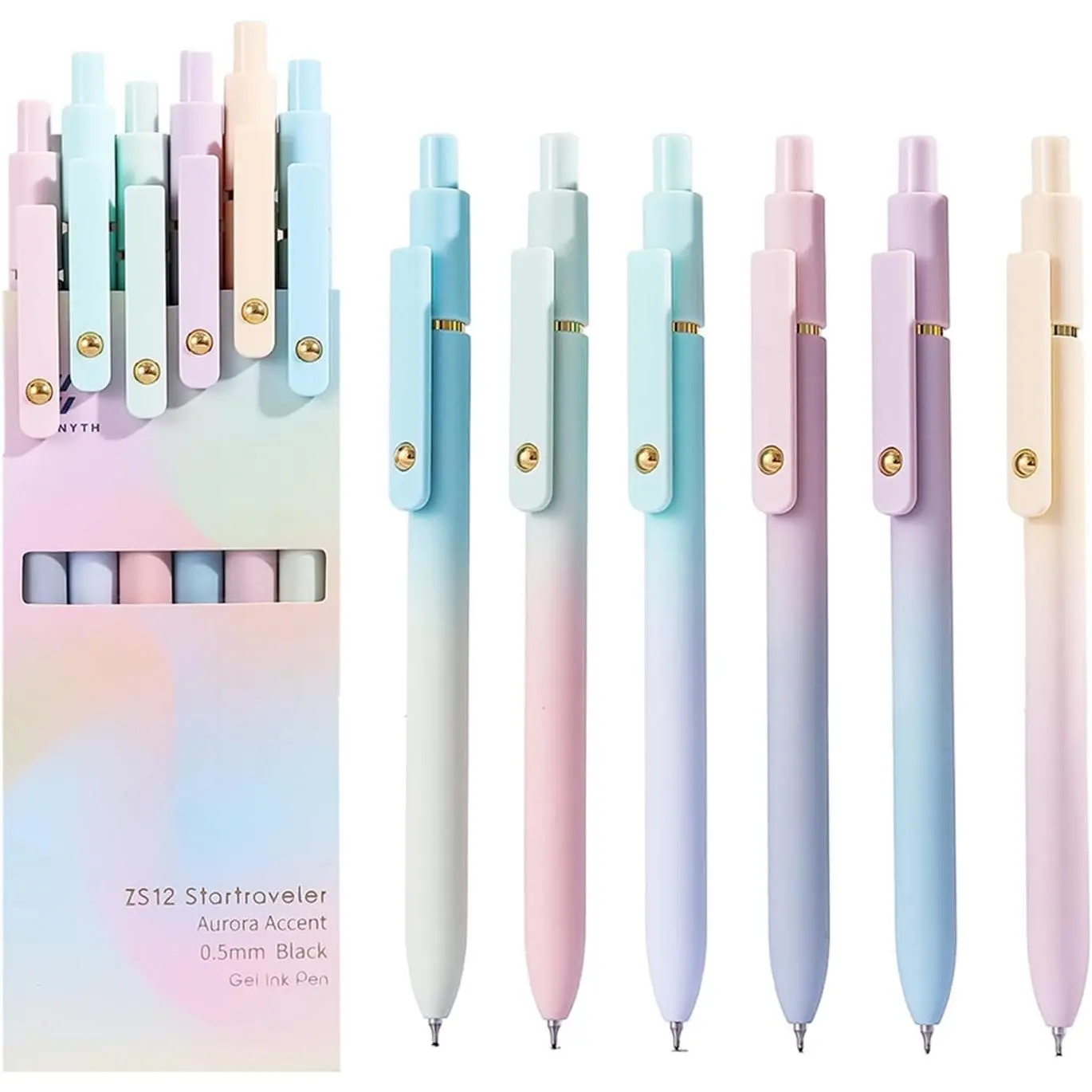 Gel Pens, 0.5mm Quick Dry Black Ink Pens Fine Point Smooth Writing Pens,Cute Office for School Supplies,  for Women Men Student(Gradient-6Pcs)
