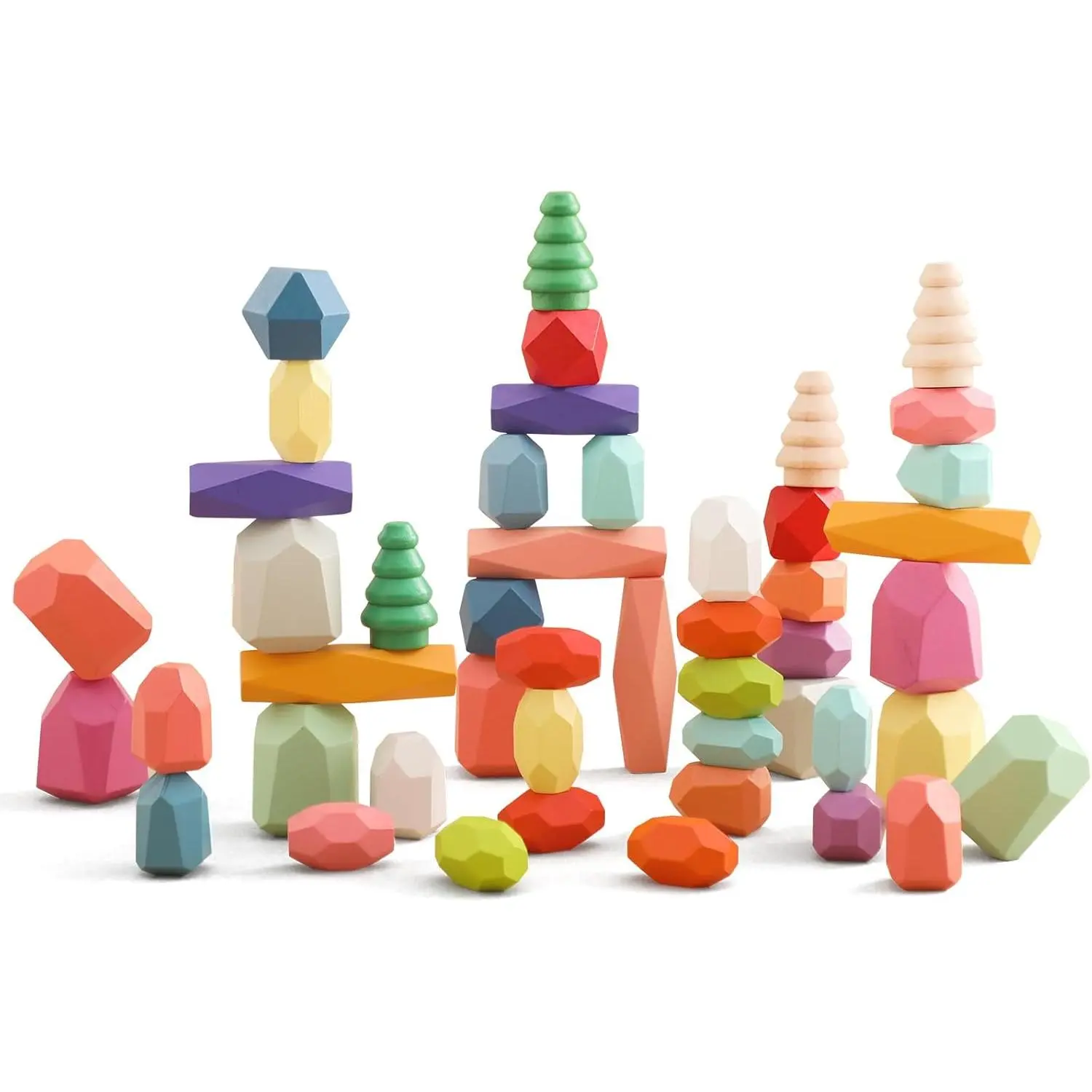 Stacking Rocks 48Pcs Stacking Blocks Balancing Stacking Stones Wooden Building Toys Wood Stone Stacking Game for Toddler Sorting Preschool Educational Montessori Stacking Rocks for Kidsfidget toys