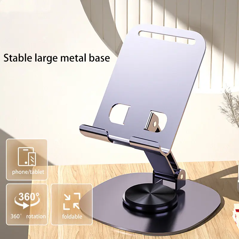 Adjustable Aluminum Phone Stand, Rotatable 360 Degree Portable Tablet Holder, Compatible with iOS & Android, Ideal for Office & TV Streaming