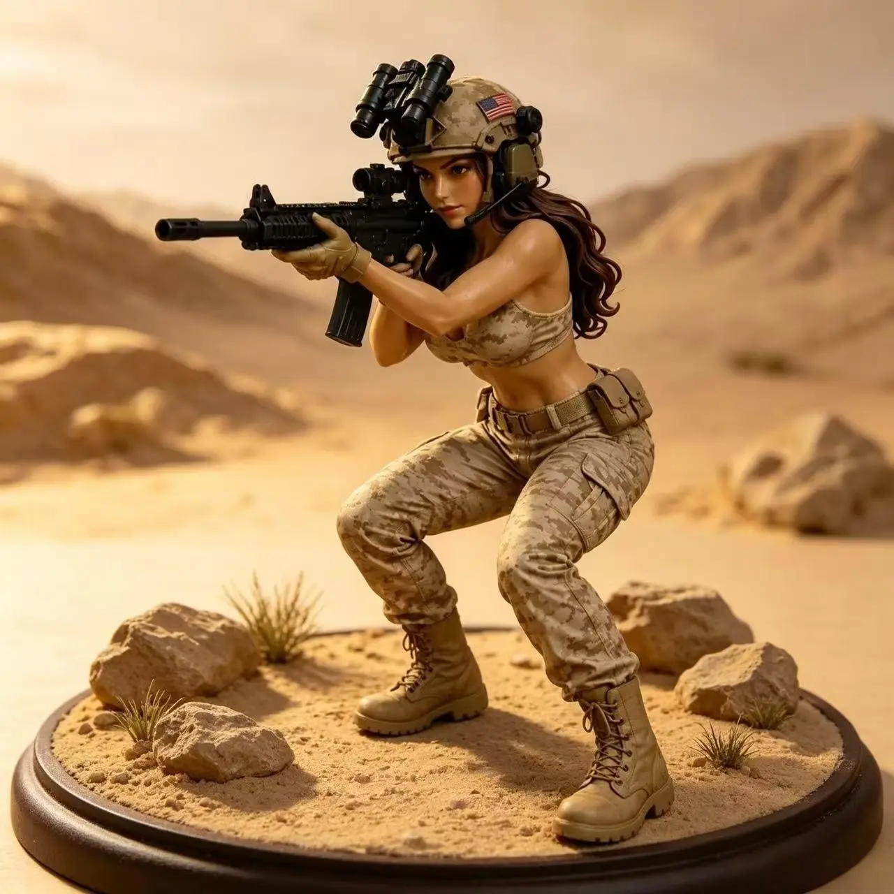 Tactical Female Soldier Resin Statue, Desert Camo Military Action Figurine, Desktop Ornament, Collectible Gift for Army Enthusiast