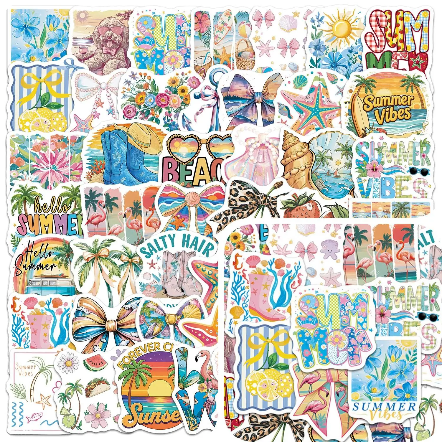 50pcs Cartoon Summer Beach Surfing Stickers Decals - Faith-based Designs with Positive Messages; Suitable for Scrapbooks, Journals, Laptops, Water Bottles, Cars, Etc. - A Great Gift.