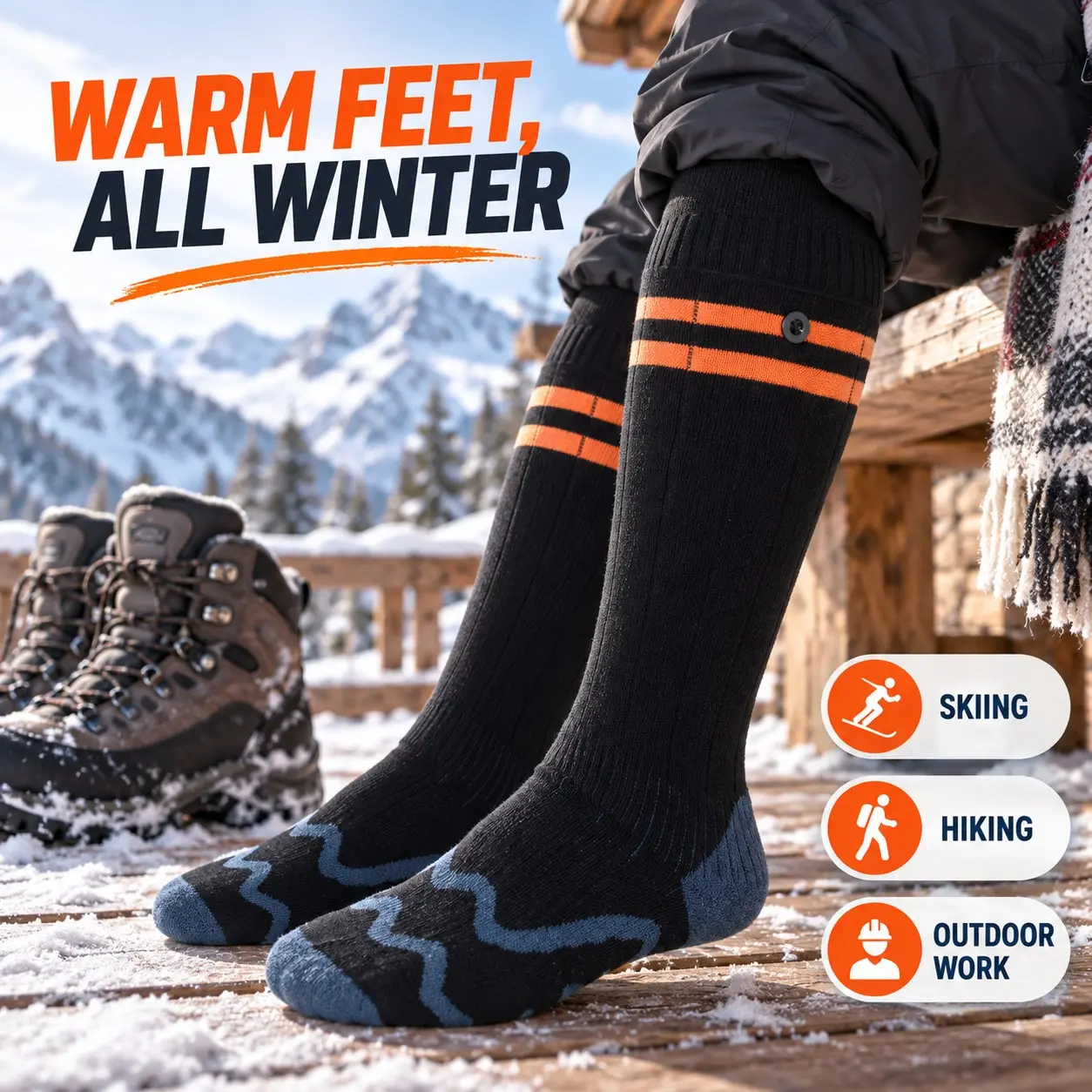 Rechargeable Heated Socks for Men and Women, Winter Thick Warm Long Tube Socks, Four-Tier Temperature Control, Ideal for Camping and Outdoor Activities