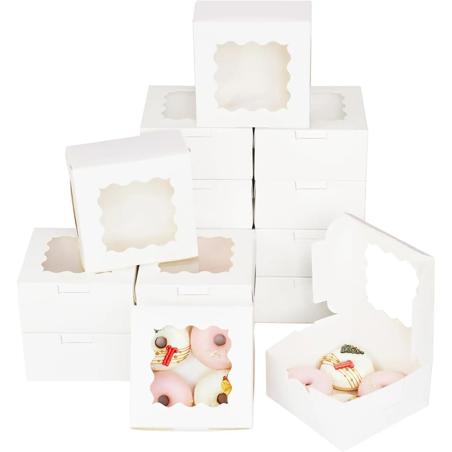 White 30-Packs Bakery Boxes with Window 6x6x3 inches Thick & Sturdy Macaroon Pastry Boxes Cookie Boxes for Bakerys