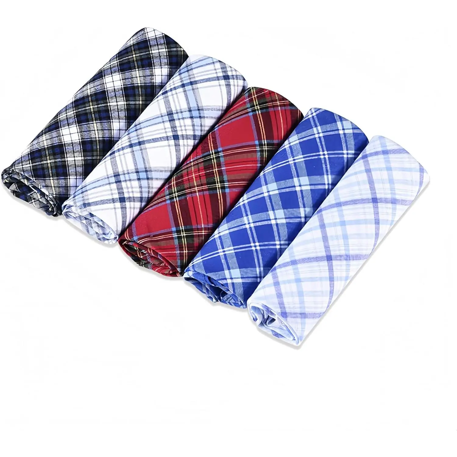 5-Pack Men's Soft Cotton Handkerchiefs - Available in various plaid and striped patterns, highly absorbent, machine washable, 16-inch*16-inch premium pocket squares, suitable for formal occasions and everyday use