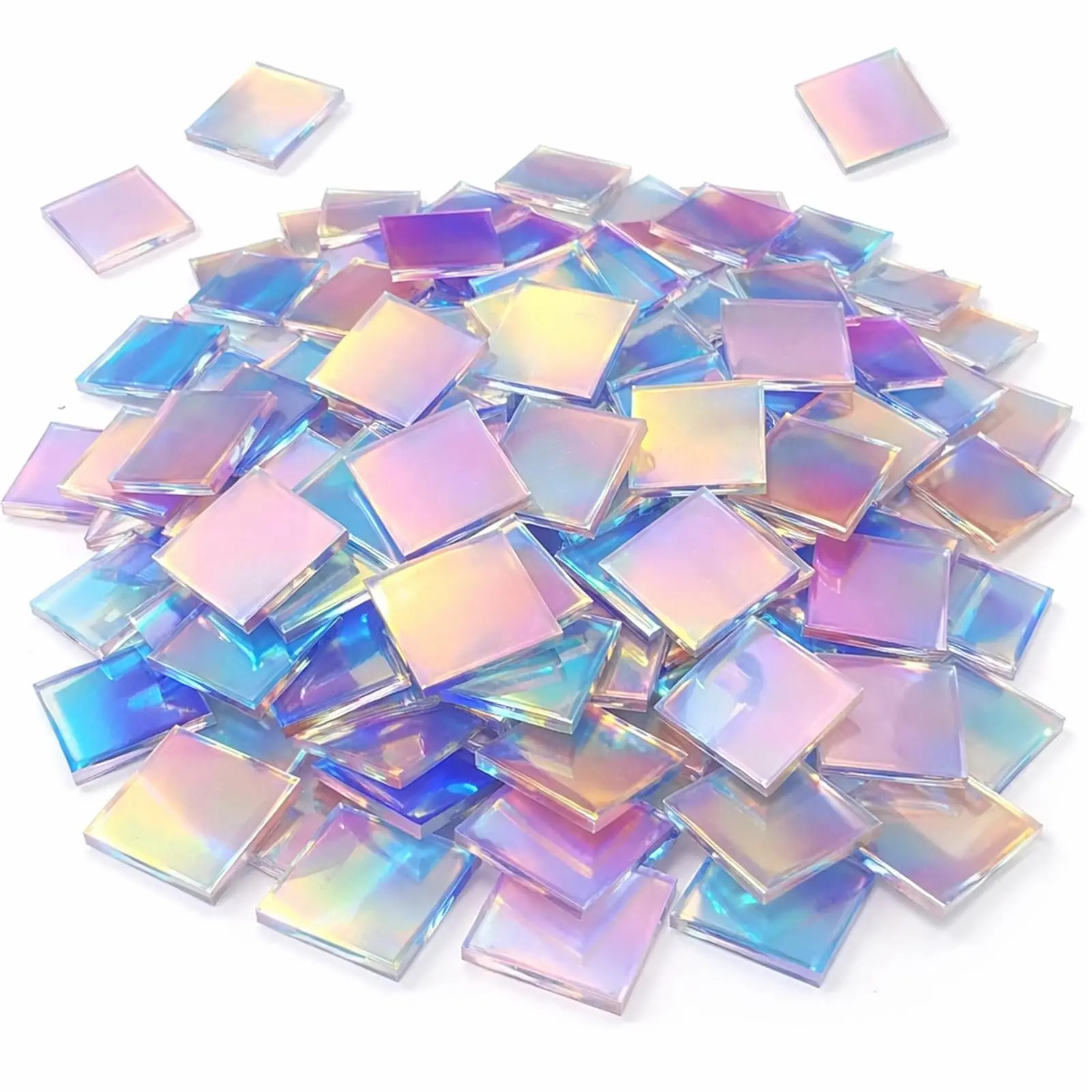 100-Pack Mini Iridescent Holographic Acrylic Squares 3/4" X 3/4", Double-Sided Dichroic Plexiglass Tiles 1/8" Thick for DIY, Mosaic Art, Resin Jewelry, Light Shadow Decor Panels (1.18 × 1.18 in)