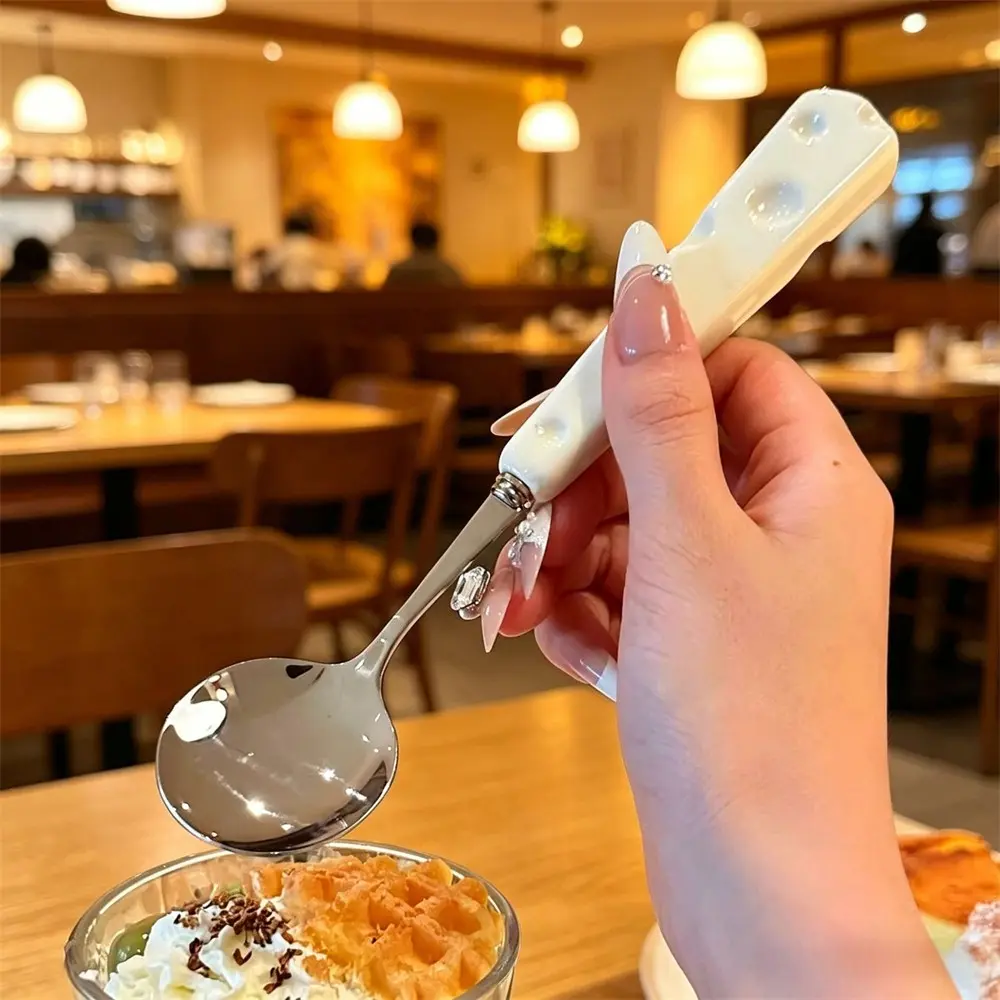 Stainless Steel Stirring Spoons Cute Cheese Coffee Spoon for Ice Cream Tea Sugar Mini Donut Dessert Stirrers Mixing Teaspoons for Tableware Kitchen Tools
